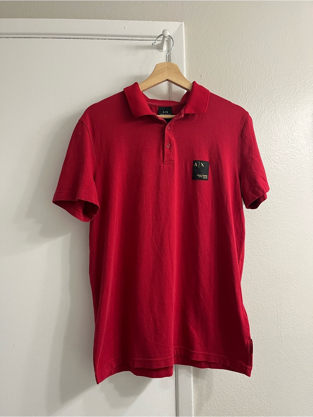 Armani Exchange Men’s Bright Red Polo Shirt with A|X Patch